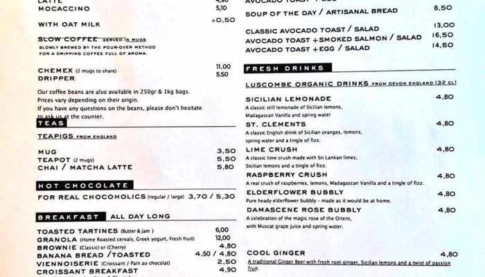 Bloom Specialty Coffee Shop -  Speisekarte - Luxemburg