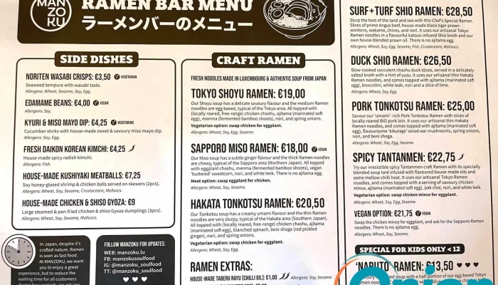 Manzoku Ramen Bar -  Speisekarte - Luxemburg